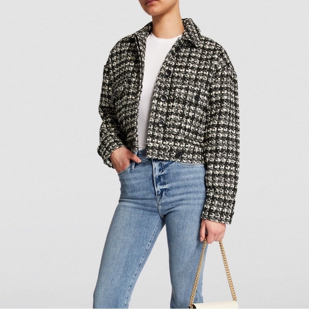 ANINE BING Adrianna jacket Black Plaid cropped pockets coat